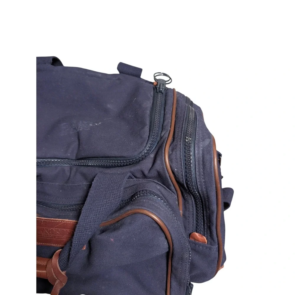 Lands' End Square Rigger Duffel Bag Navy Blue Canvas Leather Trim Travel Luggage